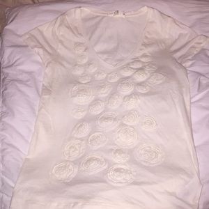 J Crew Medium off white check T-shirt flowers